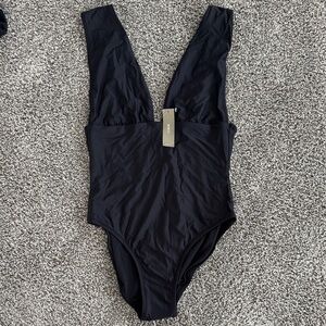 J. Crew Black Deep V-neck Swimsuit